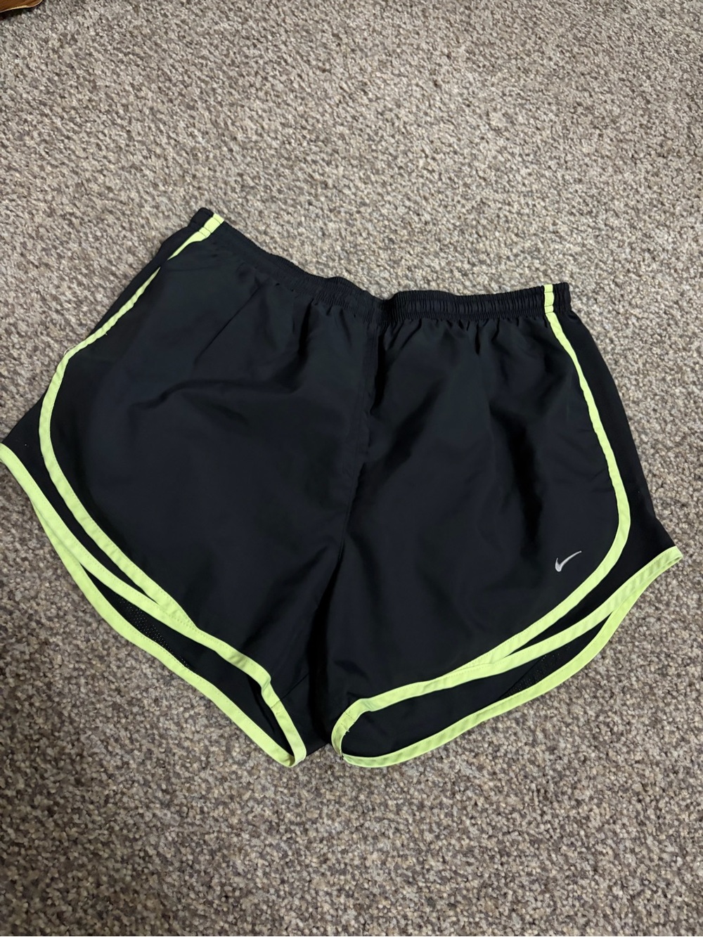 Nike Women’s Black Athletic Shorts with Neon Yellow Trim